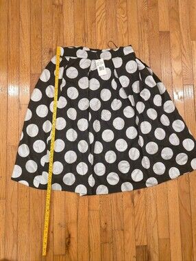 Ronni Nicole Evenings Black Metallic Silver Polka Dot Pleated A-Line Midi Skirt